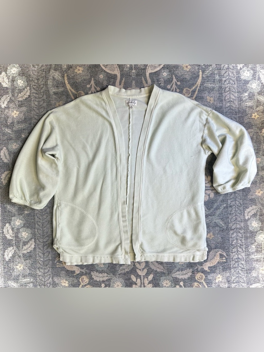 Wonderly Light Yellow Green Open Front Cardigan Jacket with Pockets Sz M